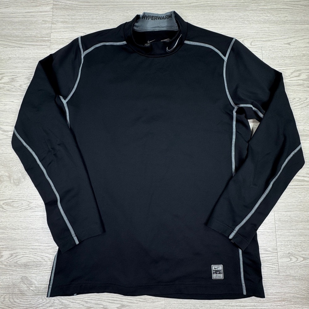 Nike Men's Pro Combat Hyperwarm Dri-Fit Mock Neck Base Layer Black Large